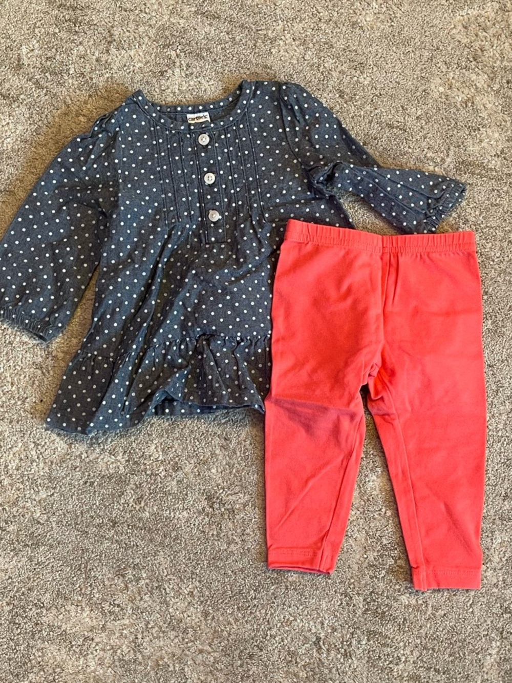 Carter's Navy with White Polka Dot Button-Up Top with Leggings